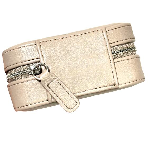 Gray leather zip around travel jewelry case small storage box organizer mirror - Picture 2 of 7